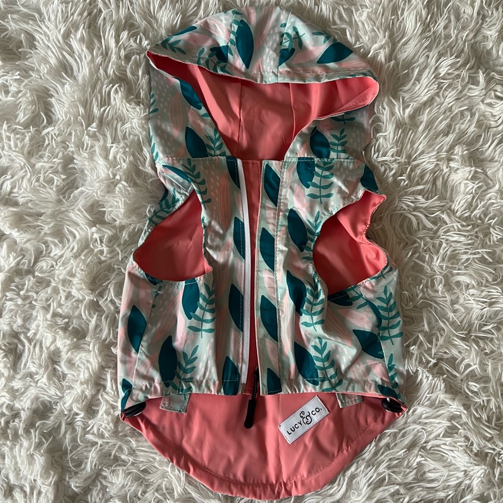 Lucy & Co. Pink and Green Leaf Pattern Dog Rain Jacket